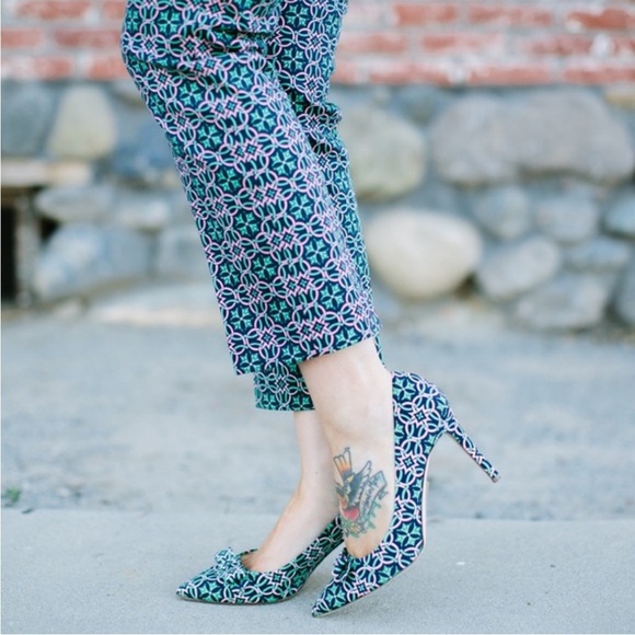 J. Crew Pants - J.CREW Lattice Medallion Pant blue green dressy Size 8